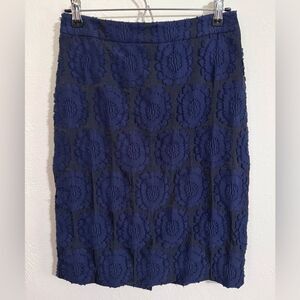 Ann Taylor floral appliqué pencil skirt, navy blue, size 2